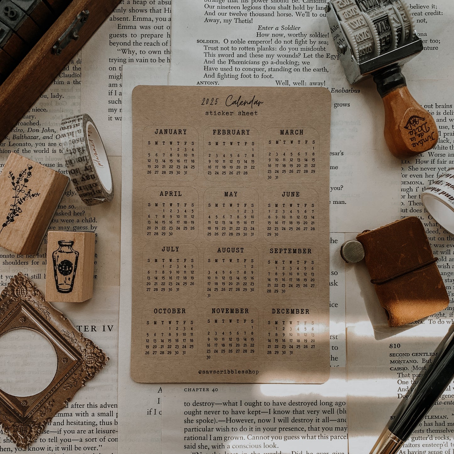 2025 Calendar Sticker Sheet
