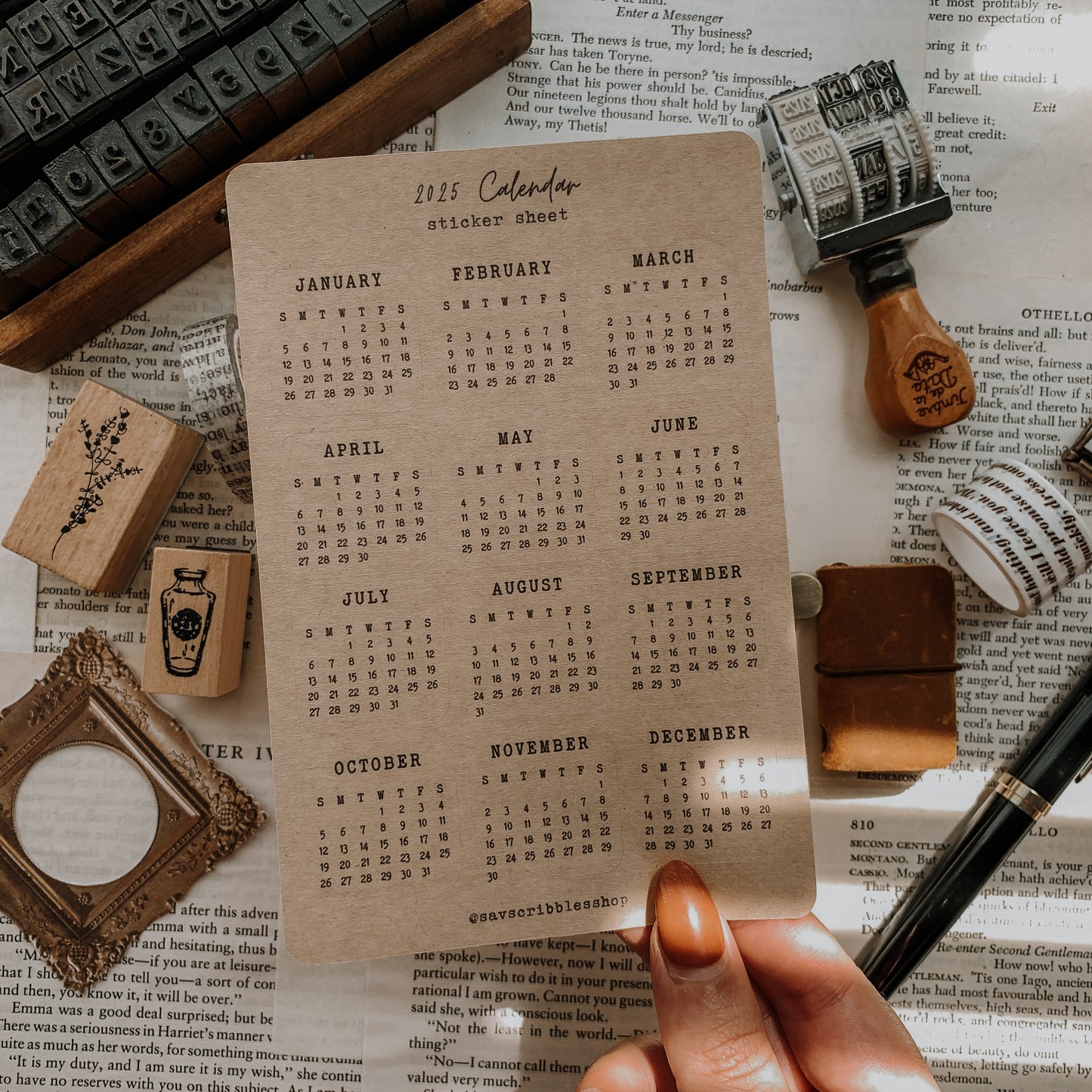 2025 Calendar Sticker Sheet