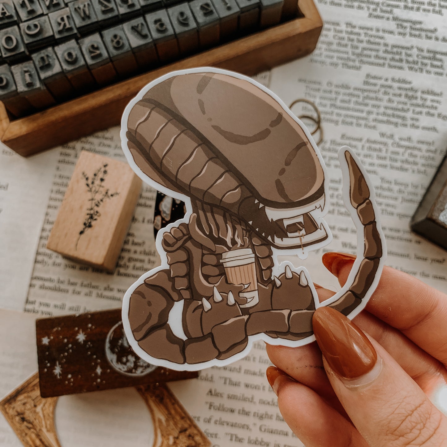 Coffee Alien Vinyl Sticker